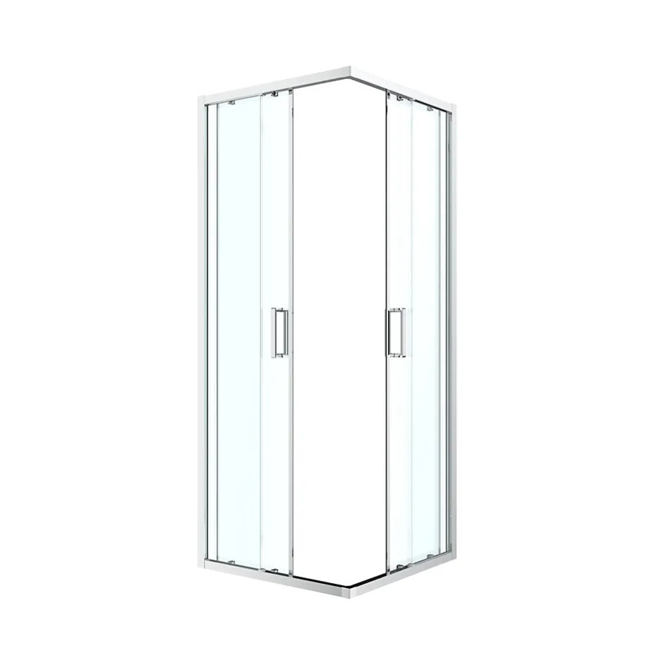 GoodHome Portes de douche coulissantes accès d'angle l.90 x L.90 x H.195 cm, verre transparent, profilés alu chrome, Ledava
