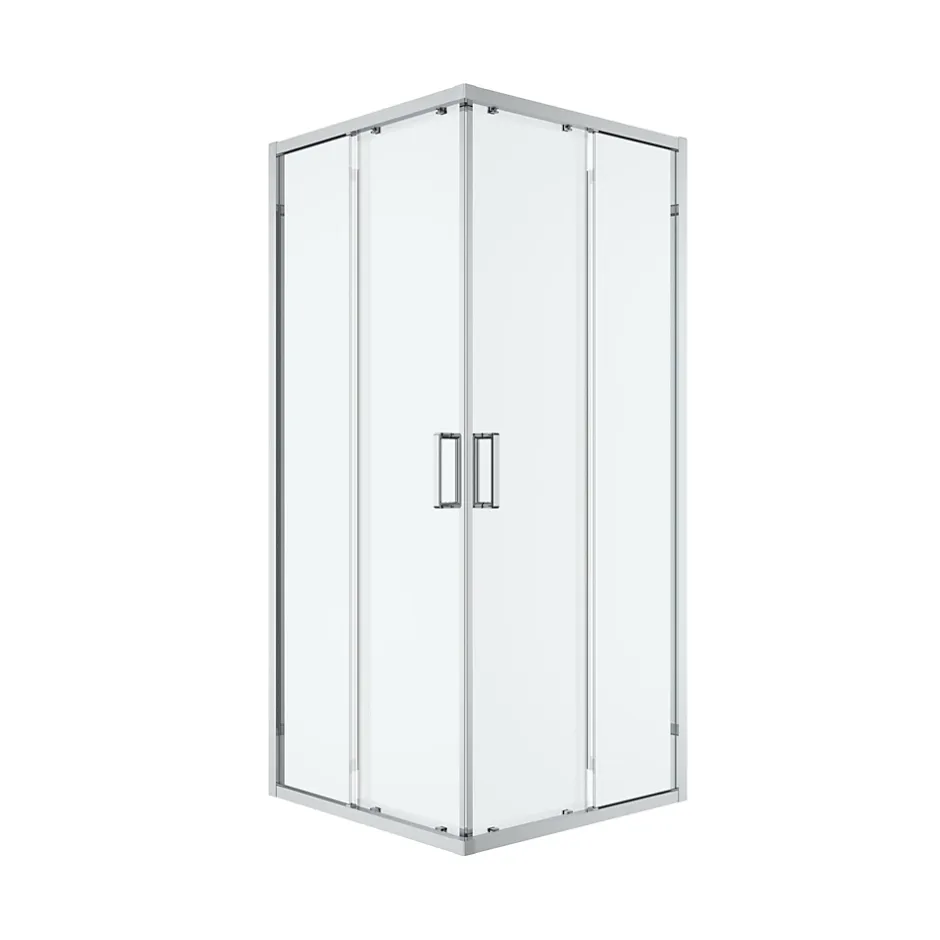 GoodHome Portes de douche coulissantes accès d'angle l.90 x L.90 x H.195 cm, verre transparent, profilés alu chrome, Ledava