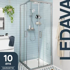 GoodHome Portes de douche coulissantes accès d'angle l.90 x L.90 x H.195 cm, verre transparent, profilés alu chrome, Ledava