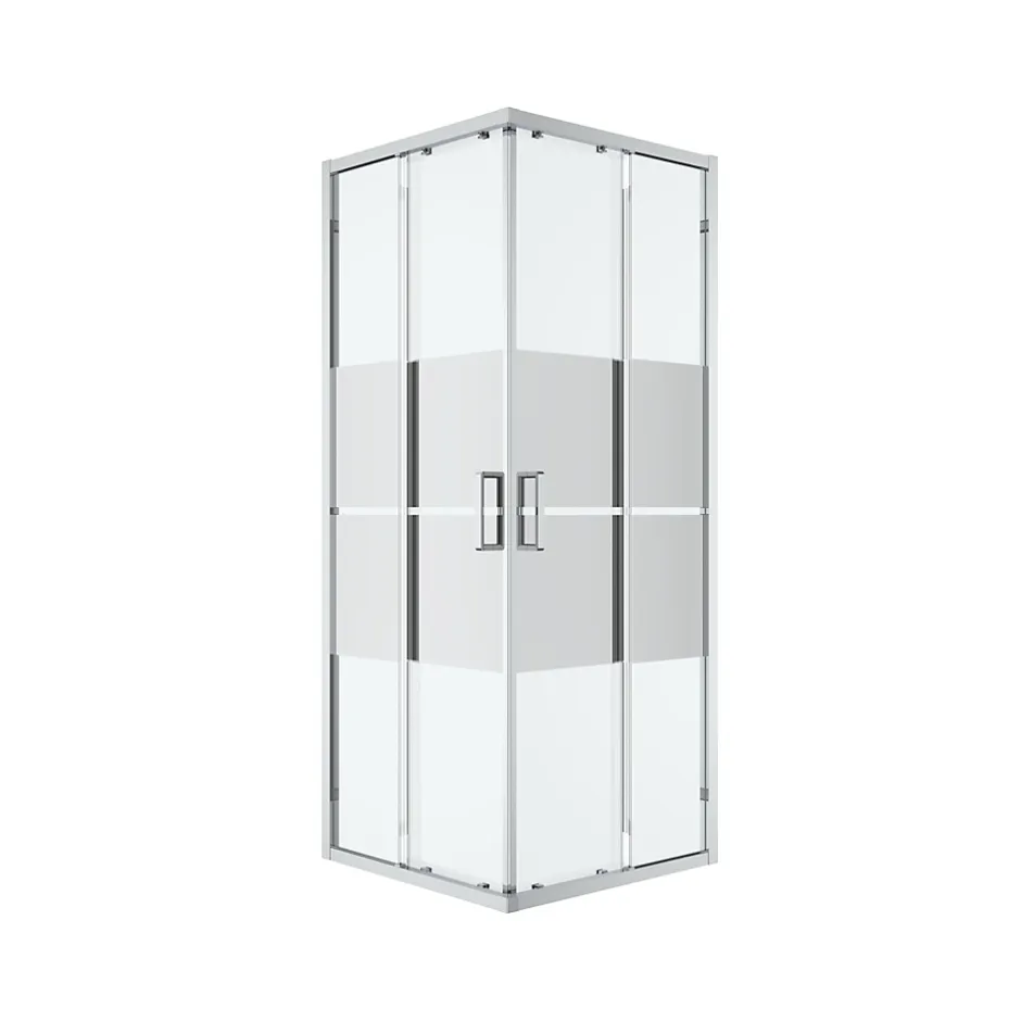 GoodHome Portes de douche coulissantes accès d'angle l.80 x L.80 x H.195 cm, bandes miroir, profilés alu chrome, Ledava* Porte De Douche