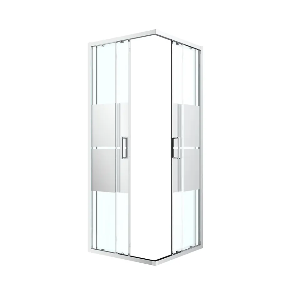 GoodHome Portes de douche coulissantes accès d'angle l.80 x L.80 x H.195 cm, bandes miroir, profilés alu chrome, Ledava* Porte De Douche