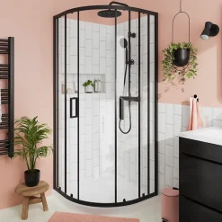 GoodHome Portes de douche coulissantes accès d'angle quart de cercle l.90 x L.90 x H.195 cm, verre transparent, profilés alu noir, Ledava