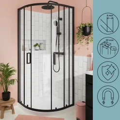 GoodHome Portes de douche coulissantes accès d'angle quart de cercle l.90 x L.90 x H.195 cm, verre transparent, profilés alu noir, Ledava