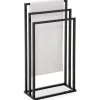 Idimex Porte-serviettes sur pied KUNO portant pour vêtements et linge de salle de bain avec 3 niveaux d'étendage, structure en métal noir