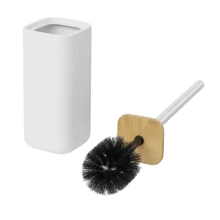 GoodHome Pot à balai WC en céramique et bambou, blanc, Cervia