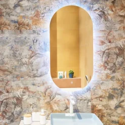 Naturel Project 60x120 cm miroir suspendu ovale avec éclairage LED 3 couleurs, film chauffant anti-buée et capteur (ZPROV12060LED)* Miroir Lumineux