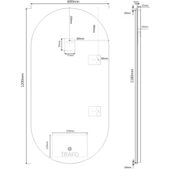Naturel Project 60x120 cm miroir suspendu ovale avec éclairage LED 3 couleurs, film chauffant anti-buée et capteur (ZPROV12060LED)* Miroir Lumineux