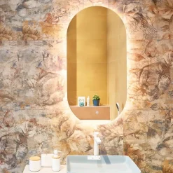 Naturel Project 60x120 cm miroir suspendu ovale avec éclairage LED 3 couleurs, film chauffant anti-buée et capteur (ZPROV12060LED)* Miroir Lumineux