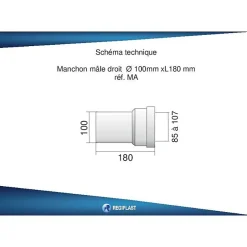 Regiplast Raccord - Pipe droite mâle - 100mm - Couleur blanche - Idéale pour installations sanitaires