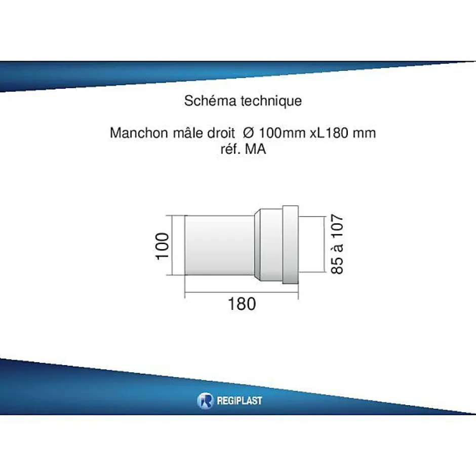 Regiplast Raccord - Pipe droite mâle - 100mm - Couleur blanche - Idéale pour installations sanitaires