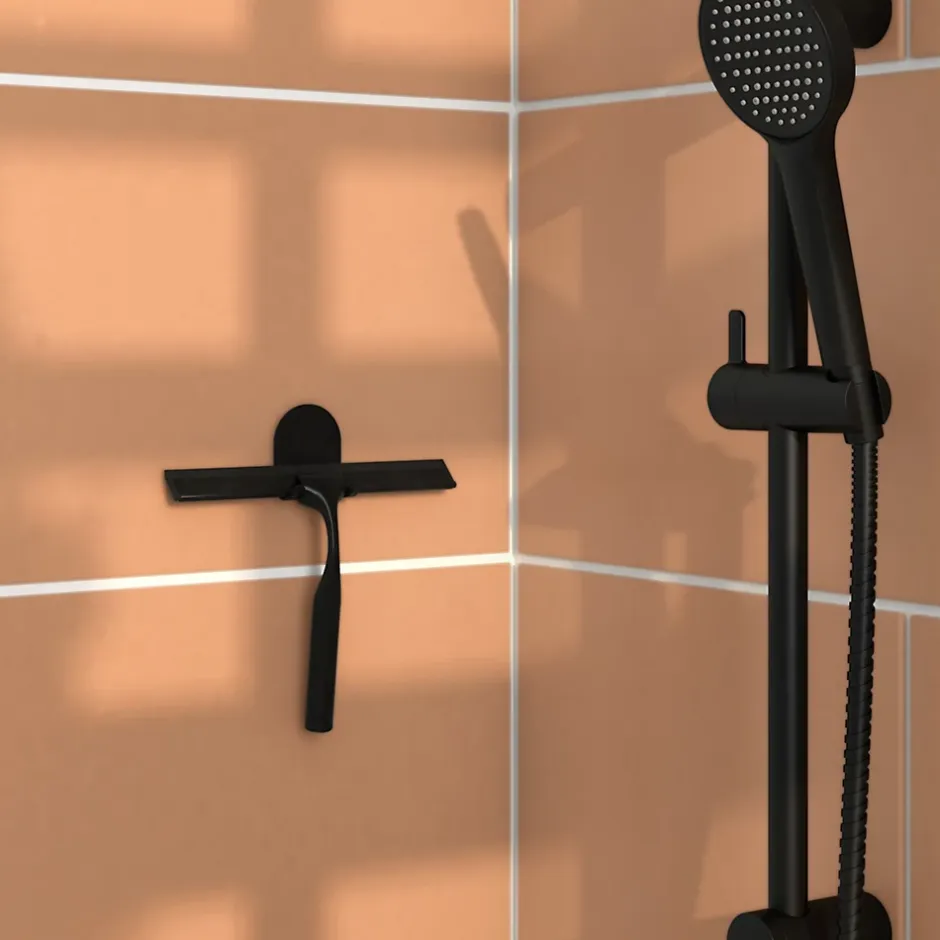 GoodHome Raclette de douche + support noir Cavally