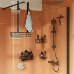 GoodHome Raclette de douche + support noir Cavally