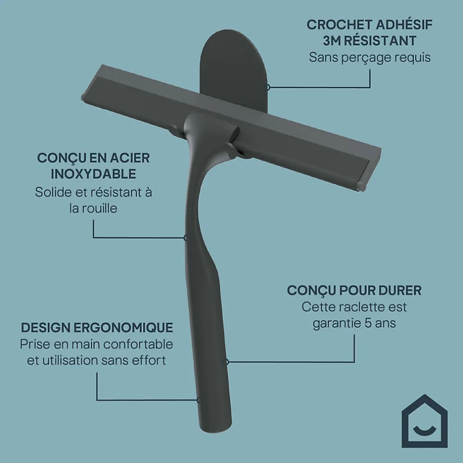 GoodHome Raclette de douche + support noir Cavally