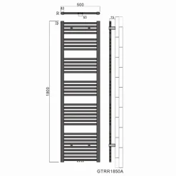 Sirhona Radiateur à eau chaude Salle de bain Sèche-serviettes 1800x500x30mm - Vertical -Gris