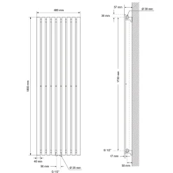 Luxebath Radiateur à Panneaux Design Stella, 1800 x 480 mm, Anthracite, avec Connexion Central, Plat, Vertical, Monocouche* Sèche-Serviettes Mixte