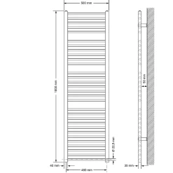 Luxebath Radiateur avec Élément Chauffant Électrique 1200W - 500 x 1800 mm - Blanc - Connexion Latéral