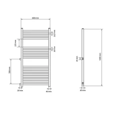 Luxebath Radiateur de Salle de Bain, 600 x 1200 mm, en Acier, Blanc, Forme Droite* Sèche-Serviettes Mixte