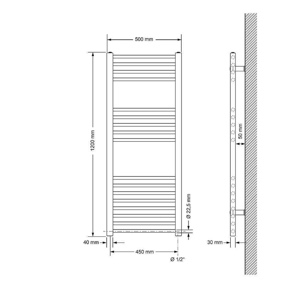 Luxebath Radiateur de salle de bain Sahara 500x1200 mm noir mat droit* Sèche-Serviettes Mixte