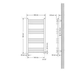 Luxebath Radiateur de Salle de Bain Design Sahara, 500x800 mm, Noir Mat, Forme Courbé* Sèche-Serviettes Mixte