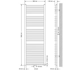 Luxebath Radiateur de Salle de Bain Design Sahara, 600 x 1800 mm, Blanc, Forme Courbé