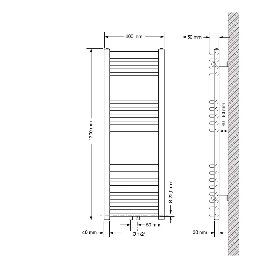 Luxebath Radiateur de Salle de Bain Design Sahara, 400 x 1200 mm, Blanc, Forme Courbé* Sèche-Serviettes Mixte