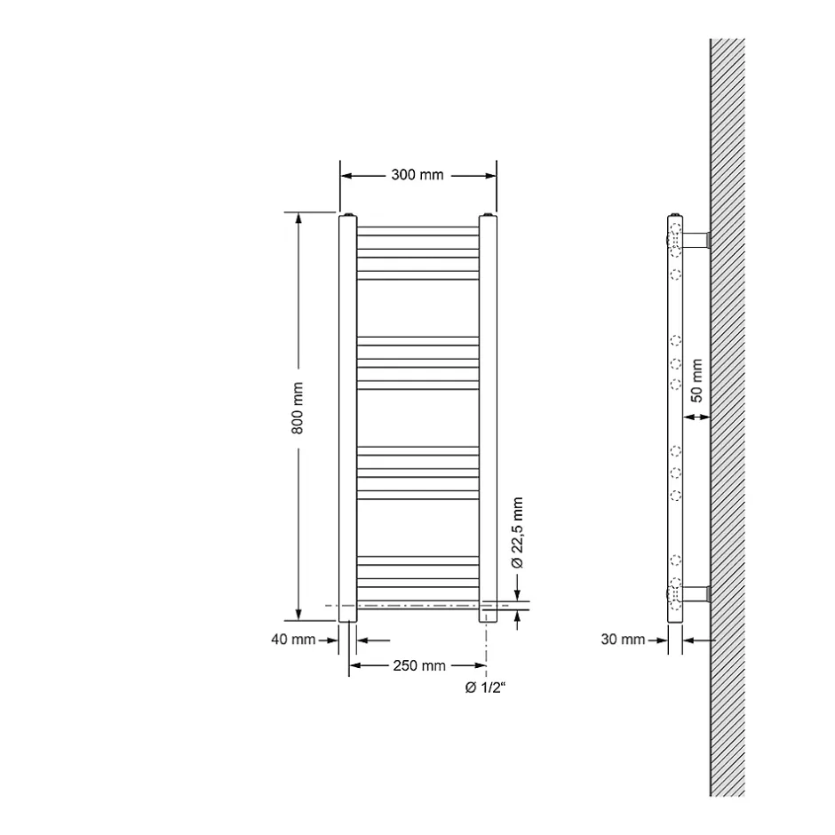 Luxebath Radiateur de Salle de Bain Design Sahara, 300 x 800 mm, Noir Mat, Forme Droite* Sèche-Serviettes Mixte
