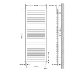 Luxebath Radiateur de Salle de Bain Design Sahara, 600 x 1500 mm, Blanc, Forme Courbé* Sèche-Serviettes Mixte