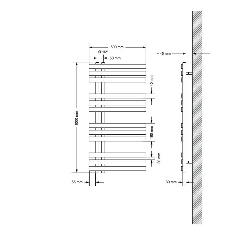 Luxebath Radiateur de salle de bain - 500 x 1000 mm - anthracite - radiateur sèche-serviettes - pas électrique