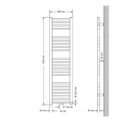 Luxebath Radiateur Design Radiateur Sèche Serviette Porte Serviette Mural 300 x 1400 mm Chrom avec Raccordement Central