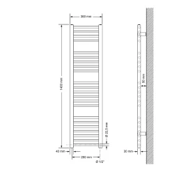 Luxebath Radiateur Design Sahara - 300 x 1400 mm - Anthracite - Connexion Latéral - Forme Droit - avec Kit de Montage Mural* Sèche-Serviettes Mixte