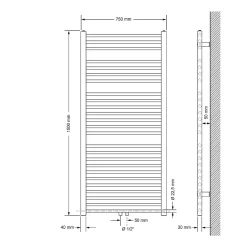 Luxebath Radiateur Design Sahara Non Électrique - 750 x 1500 mm - Anthracite - Connexion Central - sans Kit de Raccordement - Forme Courbé