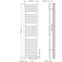 Luxebath Radiateur Design Sahara Non Electrique - 400 x 1800 mm - Blanc - Connexion Central - sans Kit de Raccordement - Forme Courbé