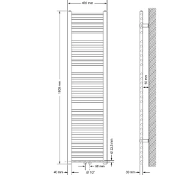 Luxebath Radiateur Design Sahara Non Electrique - 400 x 1800 mm - Blanc* Sèche-Serviettes Eau Chaude