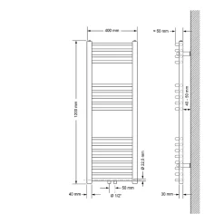 Luxebath Radiateur Design Sahara Non Electrique - 400 x 1200 mm - Blanc - Connexion Central - sans Kit de Raccordement - Forme Courbé* Sèche-Serviettes Eau Chaude