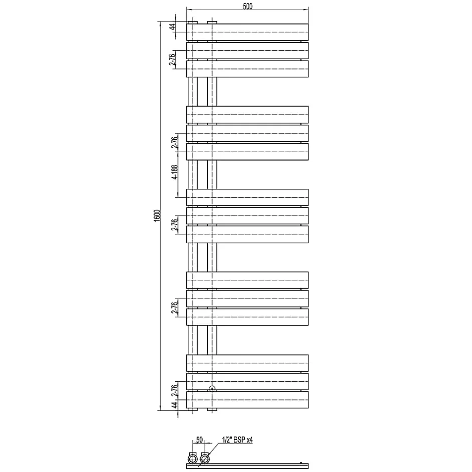 Bernstein Radiateur et sèche-serviettes design D16W, raccord gauche ou droite - blanc - 160x50cm, Sans kit de connexion* Sèche-Serviettes Mixte