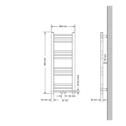 Luxebath Radiateur Sahara 300 x 800 mm, Blanc avec Raccordement Central Universel