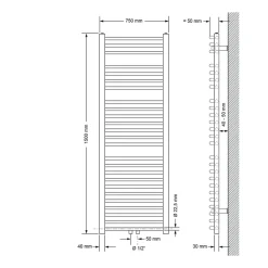 Luxebath Radiateur Salle de Bain 750x1500 mm Anthracite Courbé Raccord Central au Bas avec Garniture de Raccordement Forme d'Angle