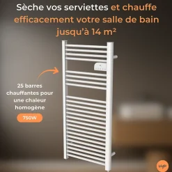 Cosy up Radiateur sèche serviettes électriques à inertie sèche barres rondes 750W thermostat programmable Cosyup Olen Blanc Garantie 3 ans