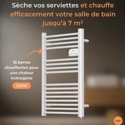 Cosy up Radiateur sèche serviettes électriques à inertie sèche barres rondes 500W thermostat programmable Cosyup Olen Blanc Garantie 3 ans