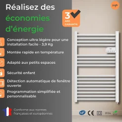 Cosy up Radiateur sèche serviettes électriques à inertie sèche barres rondes 500W thermostat programmable Cosyup Olen Blanc Garantie 3 ans