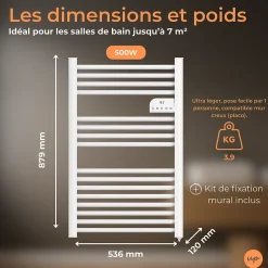 Cosy up Radiateur sèche serviettes électriques à inertie sèche barres rondes 500W thermostat programmable Cosyup Olen Blanc Garantie 3 ans