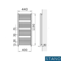 Stano Radiateur sèche-serviettes eau chaude design BERYL 115 x 44 cm noir mat* Sèche-Serviettes Eau Chaude