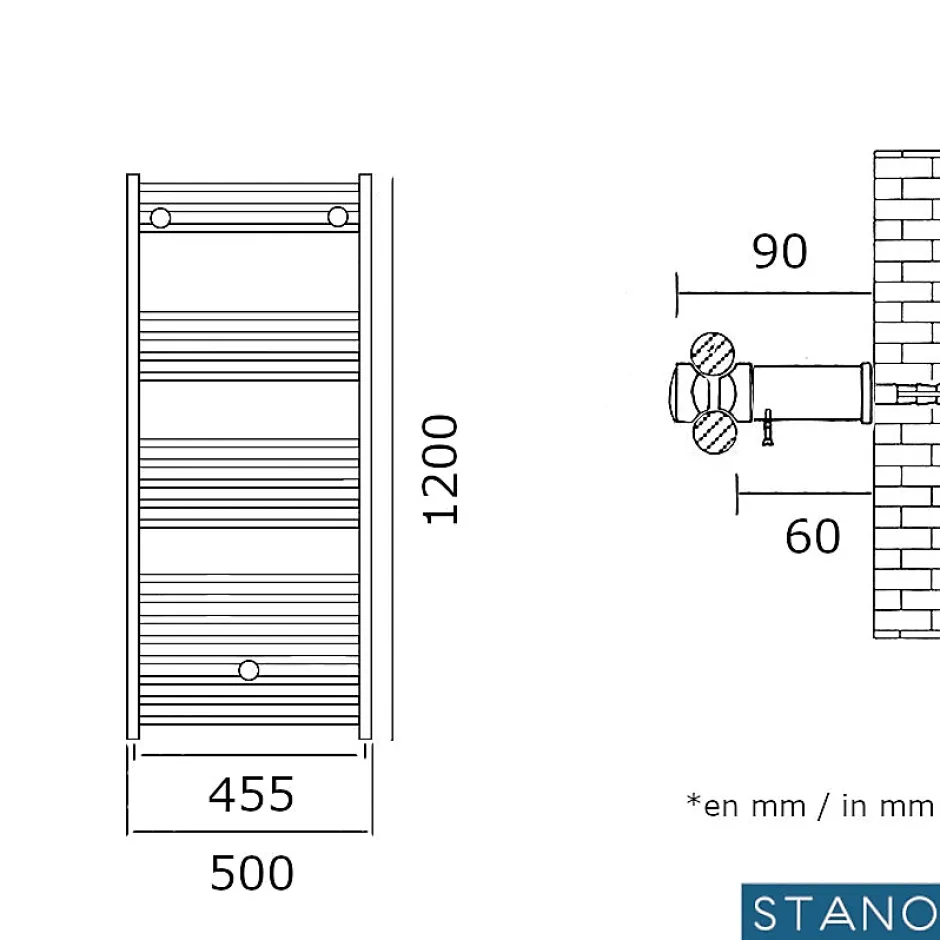Stano Radiateur sèche-serviettes eau chaude CODA 120 x 50 cm blanc
