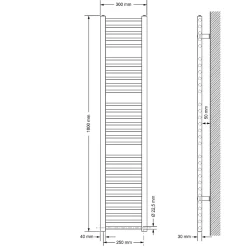 Luxebath Radiateur Sèche-Serviettes Sahara - 300 x 1800 mm - Blanc - Connexion Latéral - sans Kit de Raccordement - Forme Droite* Sèche-Serviettes Mixte