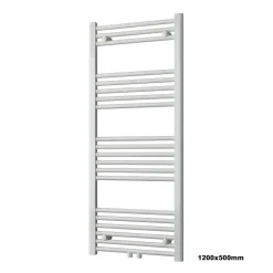 Bernstein Radiateur sèche-serviettes 120x50cm design salle de bain en laiton, Blanc, R18W, Avec porte-serviette droit, + kit connexion blanc* Sèche-Serviettes Eau Chaude