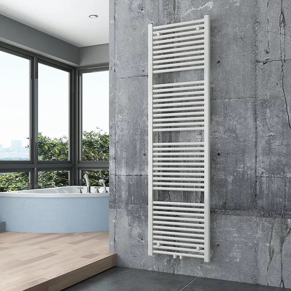 Bernstein Radiateur sèche-serviettes 180x50cm design salle de bain en laiton, Blanc, R18W, Sans porte-serviette, avec kit connexion blanc