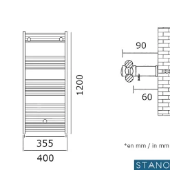 Stano Radiateur sèche-serviettes eau chaude CODA 120 x 40 cm noir mat* Sèche-Serviettes Eau Chaude