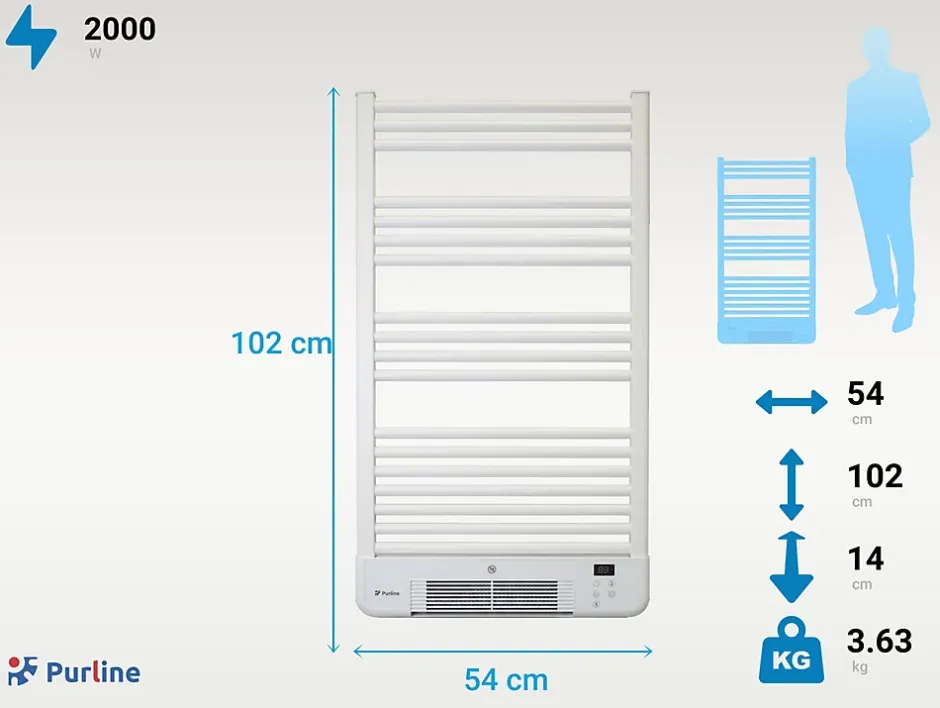 Purline Radiateur sèche-serviettes avec chauffage intégré et contrôle WiFi