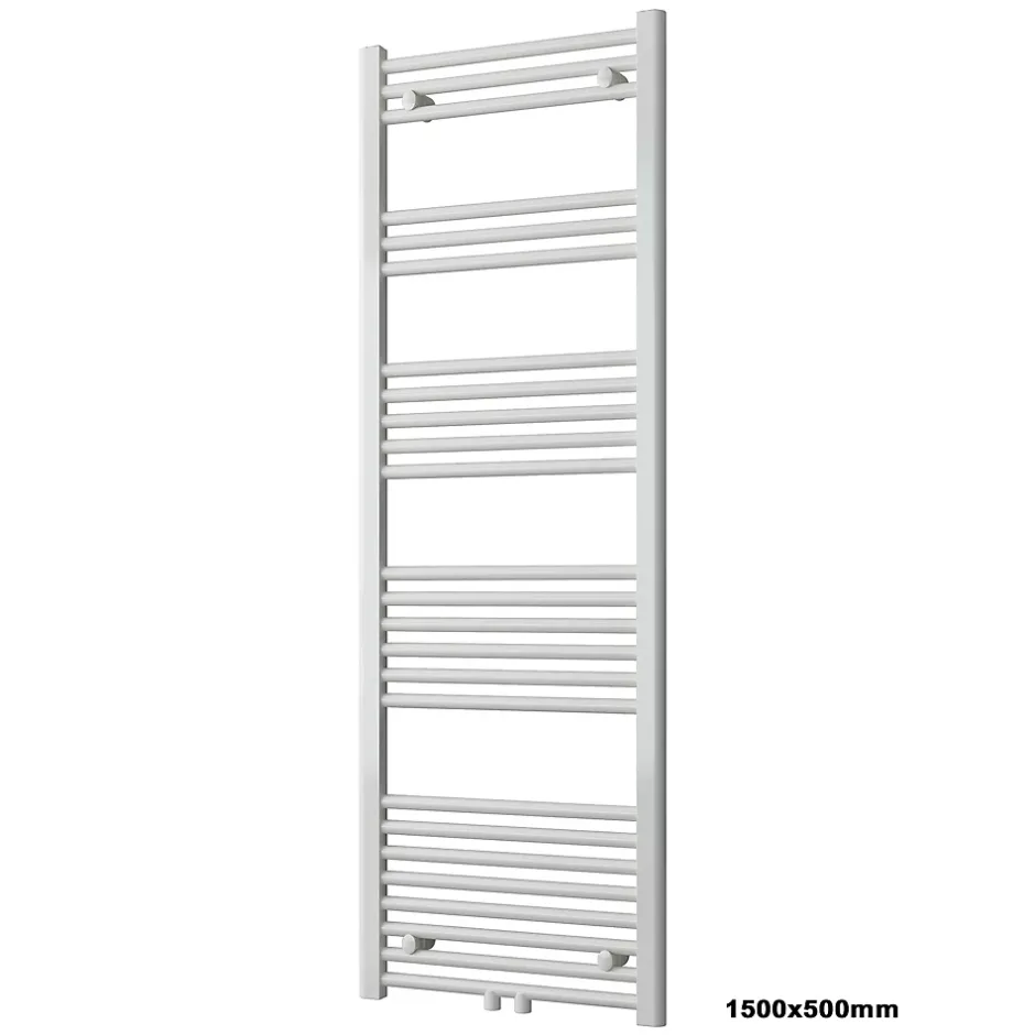 Bernstein Radiateur sèche-serviettes 150x50cm design salle de bain en laiton, Blanc, R18W, Avec porte-serviette droit + kit connexion blanc
