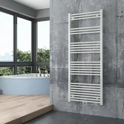 Bernstein Radiateur sèche-serviettes 150x60cm design salle de bain en laiton, Blanc, R18W, Avec porte-serviette droit, Sans kit de connexion